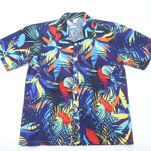 Shuangqi Shirt Men's Large Multicolor Tropical Print Short Sleeve Button-Up